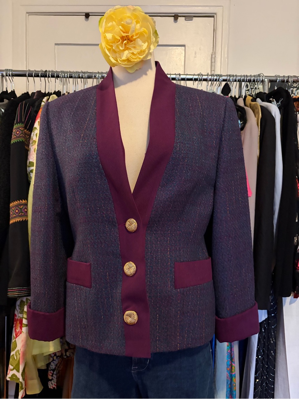 MARGON Tailored Plum-Trim Purple Textured Blazer Jacket